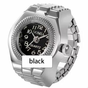 Silver and Black Quartz Ring Watch